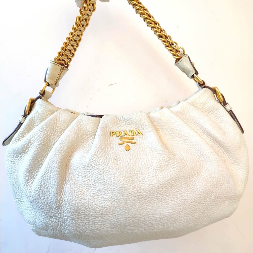 Prada White Leather Shoulder Bag with Gold Chain - Picture 7 of 11